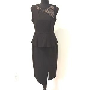 Thalia Sodi Black Peplum dress with slit and lace Size 8 EUC